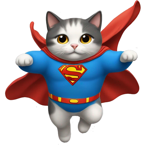 a flying cat with a Superman cape emoji