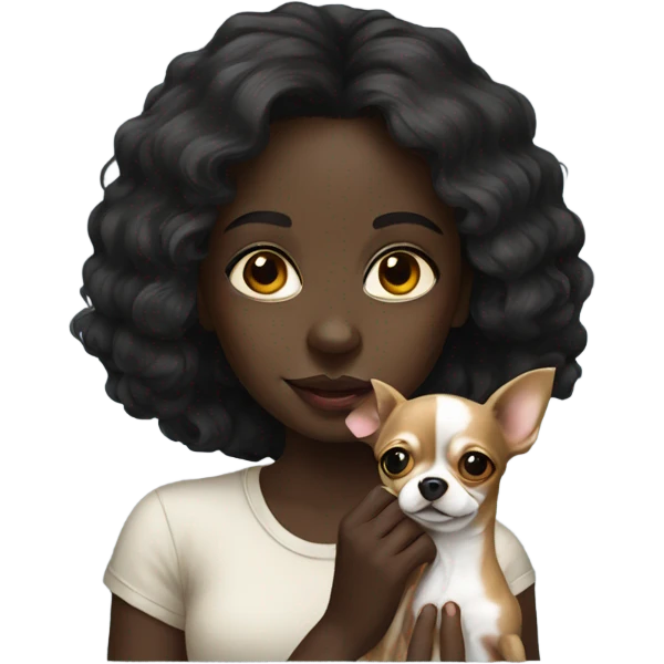 portrait of a dark-skinned girl with Chihuahua white emoji