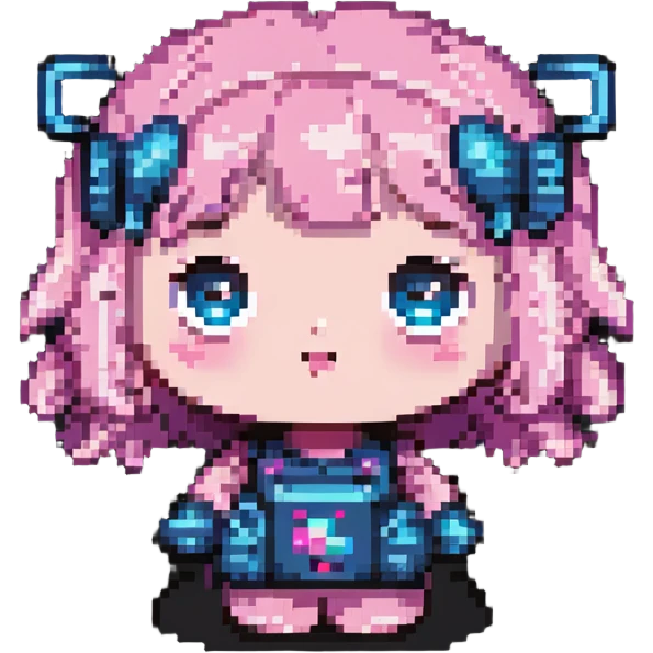pixel art of a cute battery girl with big eyes, pink cheeks, playful pose emoji