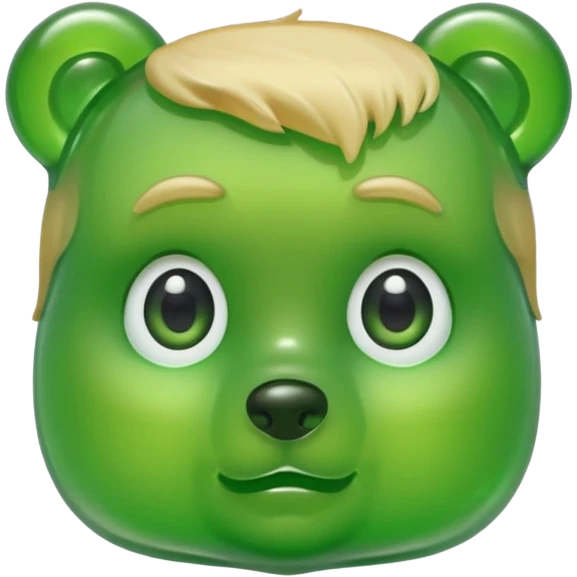green gummy bear with eyes and blond hair only head emoji