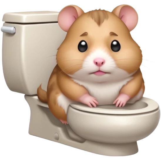 Cute chubby cartoon-style hamster sitting on toilet pooping looking guilty emoji