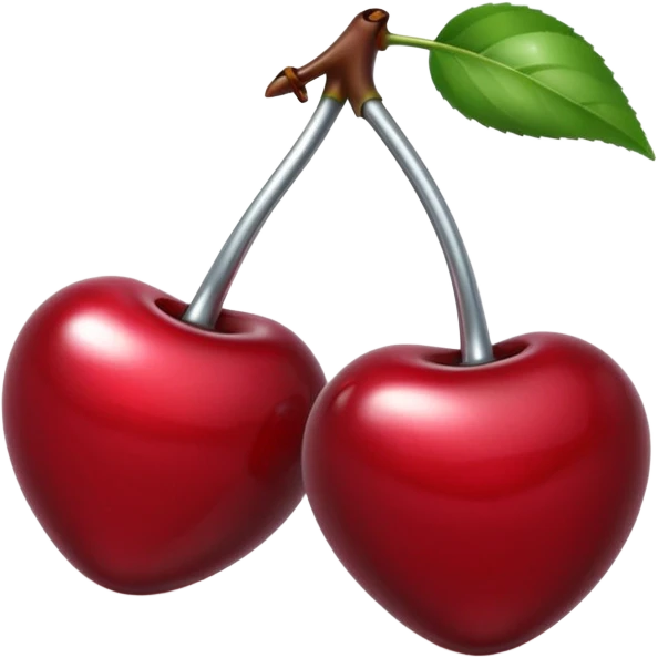 A pair of cherries emoji made of liquid silver chrome, smooth rounded shapes, glossy metallic surface, subtle sensual vibe, luxury sexy aesthetic, iOS emoji style, centered, clean white background emoji
