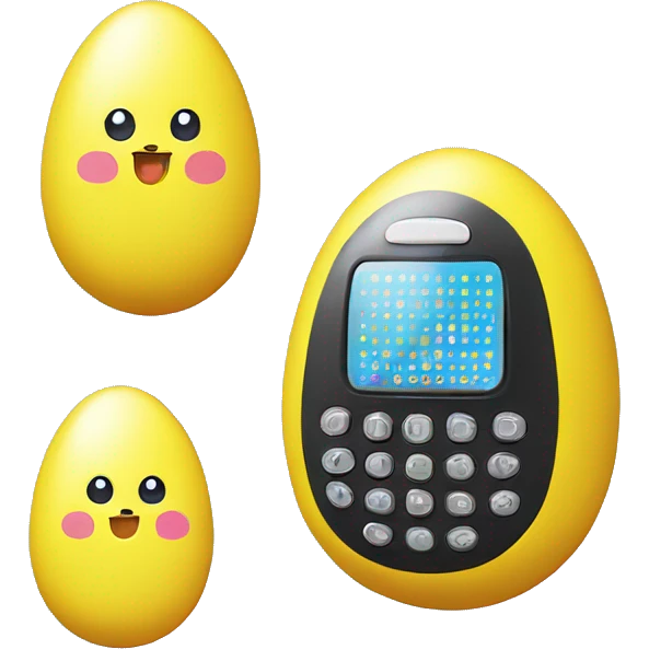 Tamagotchi: A small, egg-shaped digital device with a screen and three buttons, Tamagotchi displays a pixelated pet  emoji