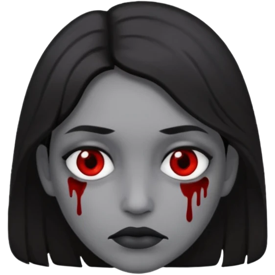 Dark hair, grey skin, black blood below the eyes emoji