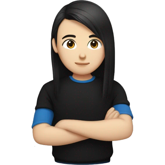 dark Blonde girl with blue eyes in black sweater and an east asian with light skin man with black hair and black eyes hugging emoji