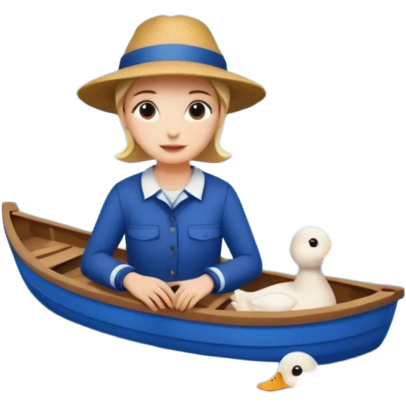 رودخانه ی خروشانی که به آن آفتاب نیتابد و در آن اردک ها در قسمتی از آن  و در قسمت دیگر رودخانه قایقی به رنگ آبی شنا میکنند emoji