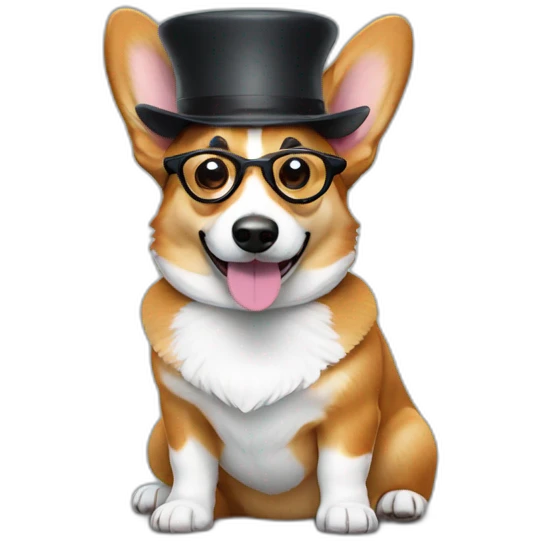 corgi dog with glasses and in hat emoji