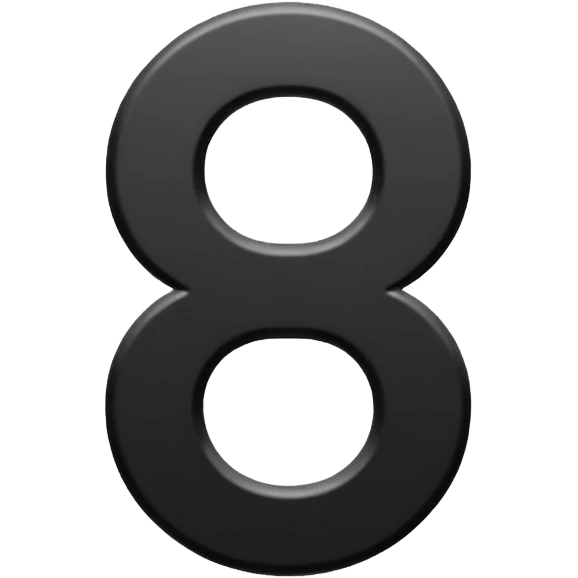 Minimal emoji, number 8 made of solid matte black metal, thick symmetrical form, subtle metal texture, deep shadows, no glow, no neon, flat emoji design, centered, transparent background emoji
