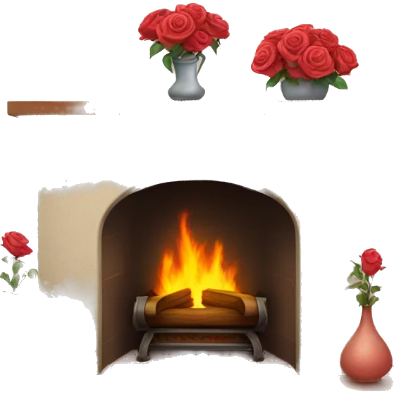 Fireplace with a vase of roses on the mantle emoji