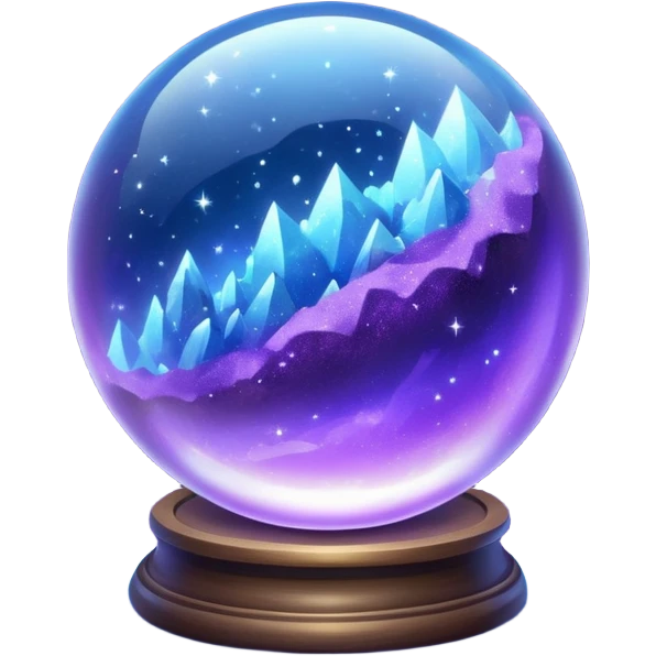 a magical glass sphere filled with flaoted purple and blue dust, glowing, shining 3d emoji