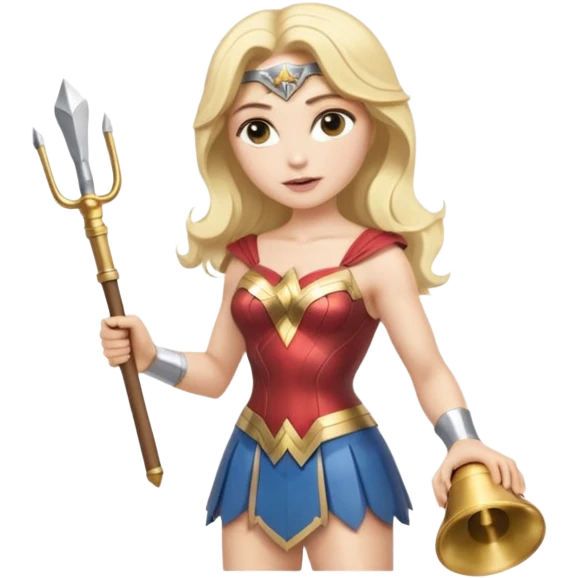 Blonde Wonder Woman holding short white orchestra conductor’s baton and bell emoji