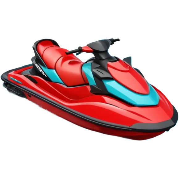 jet ski (red black and white all in the same amount. maybe a red a bit more dominant) on the sea. show the sea under the jet ski - blue with turquoise. no sky - white background instead. DO NOT REMOVE THE SEA AND THE WHITE WHEN FINALIZING!  NO ONE IS ON THE JET SKI  emoji