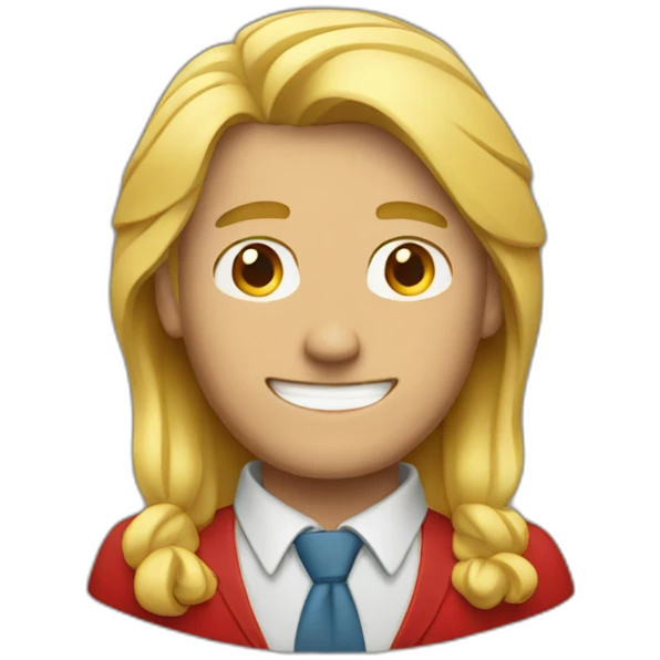 A man with blond hair from below and brown from above wearing red  emoji
