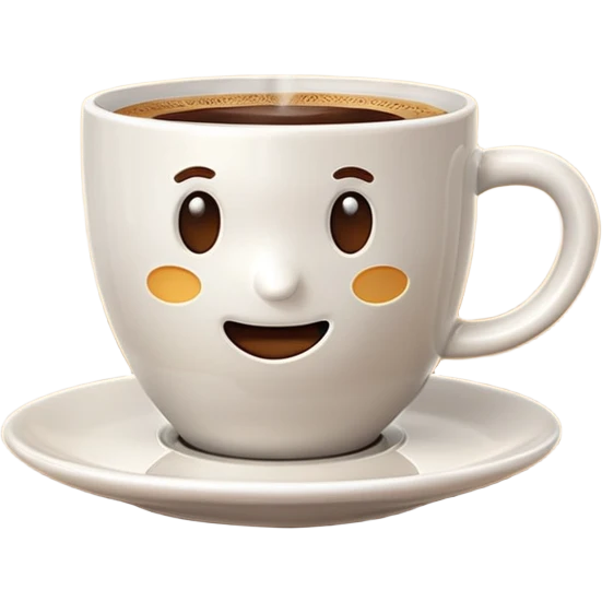 A plain 3D cartoon coffee cup filled with hot coffee,light steam rising, glossy ceramic texture, warm soft lighting, realistic Memoji-style on a dark background. Negative: no saucer. emoji
