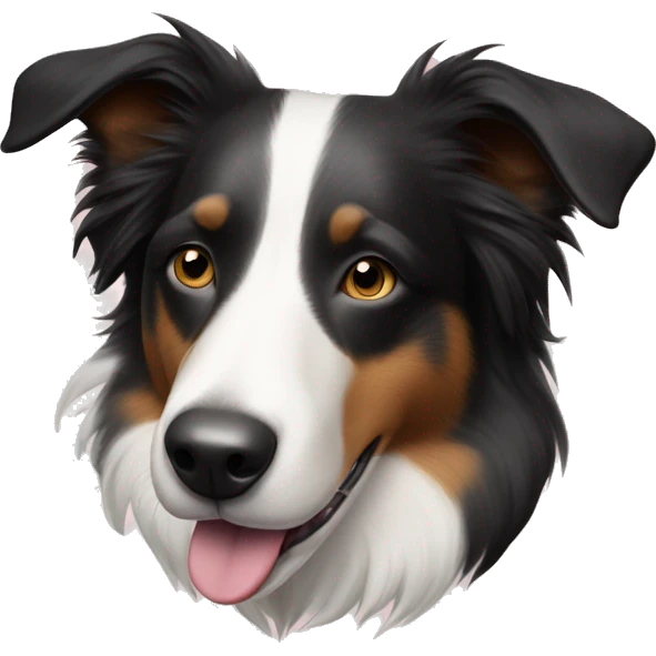 Elderly smooth-coat tri-colour female border collie with a light pink patch above her black nose. emoji