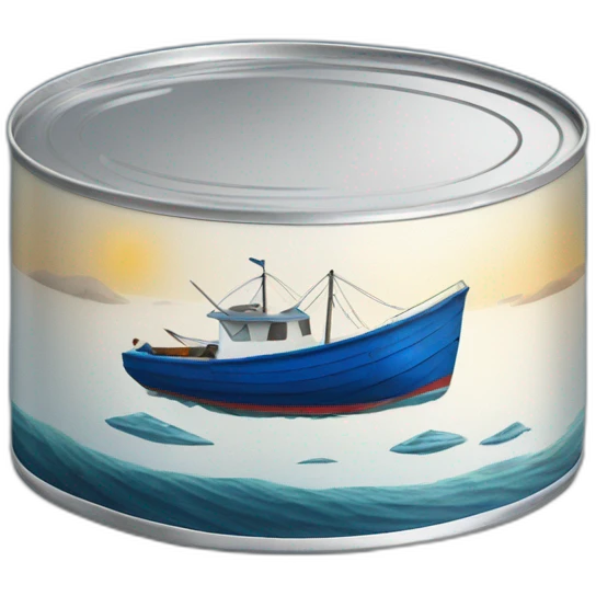 Realistic small can of tuna showing a blue sailing boat emoji