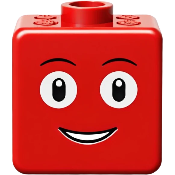 A single red Lego-style brick with a cute smiling face emoji