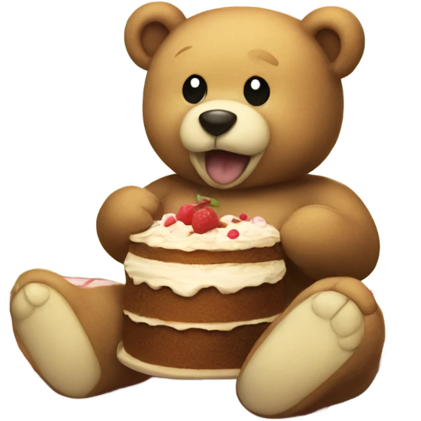 teddy bear sitting on a picnic blanket eating cake  emoji