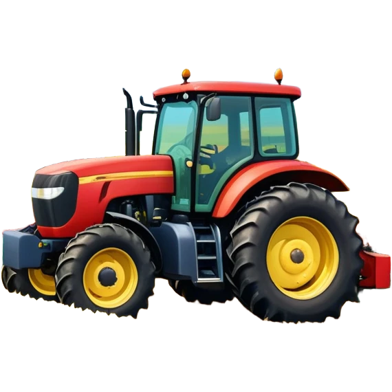 An icon showing close-up tractor in a colorful rural landscape, inspired by Farming Simulator 22. The design features vibrant fields, barns, and crops under a bright sky, with tractors working the land. The peaceful and immersive farming environment is highlighted with a transparent background emoji