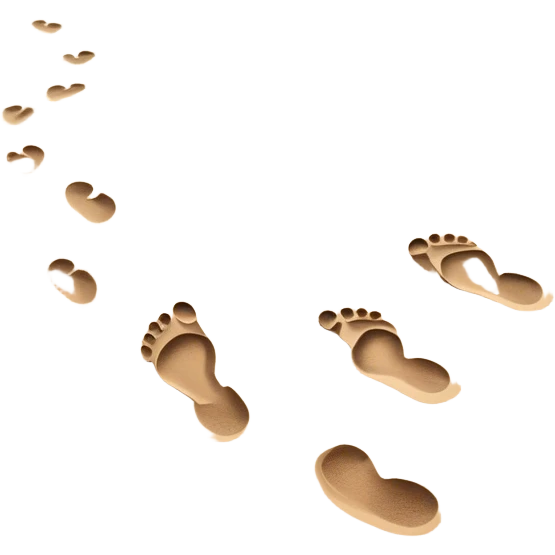 beach sunset. Two sets of footprints—one baby footsteps, the other larger childhood self and inner child emoji