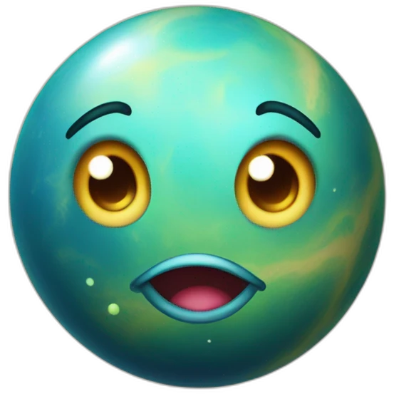 planet Venus with a cartoon joyous face with big stupid eyes emoji