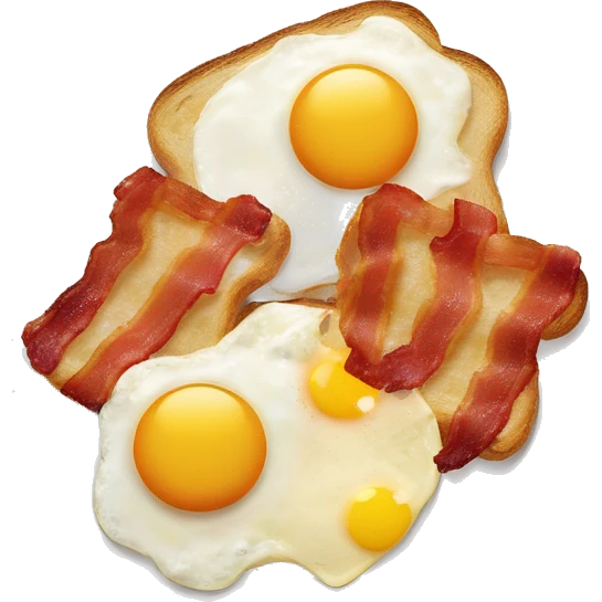 “Two fried eggs, crispy bacon, and buttered toast on a plate.” emoji