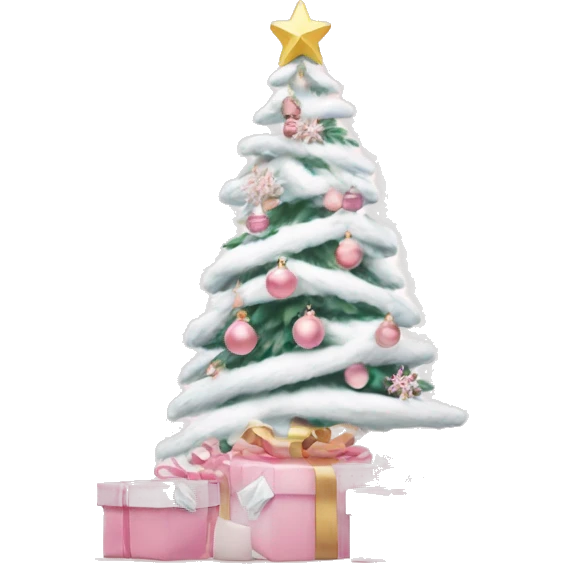 Light pink Christmas gifts under a white Christmas tree  emoji