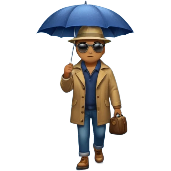 Man with umbrella , streetlight reflection, Midnight Wanderer. emoji