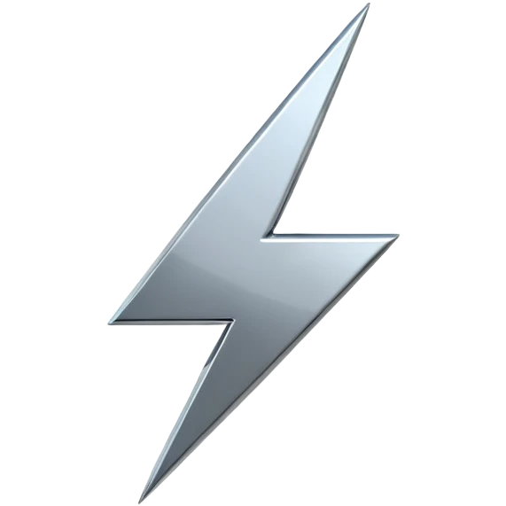 A lightning bolt emoji made of polished silver chrome, sharp yet rounded edges, glossy metallic surface, soft reflections, minimal futuristic design, iOS emoji style, centered, clean white background emoji
