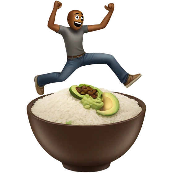 Man dancing on a chipotle bowl with guac  emoji