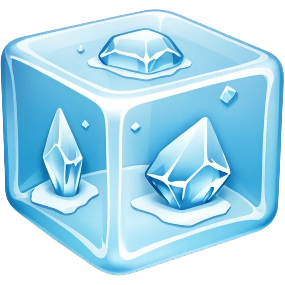 ice cube object icon, crystal clear ice, glossy, small frost details, 3D cartoon, soft shadow, mobile game icon style, centered, clean background, no text, no watermark emoji