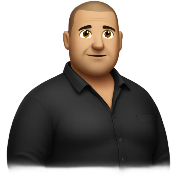 overweight italian man, with buzz cut and no beard. wearing a black unbuttoned shirt. emoji
