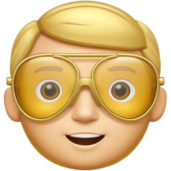 A 3D cartoon golden-yellow aviator Glasses, metallic frame with clear lenses, gentle highlights, Memoji-style. emoji