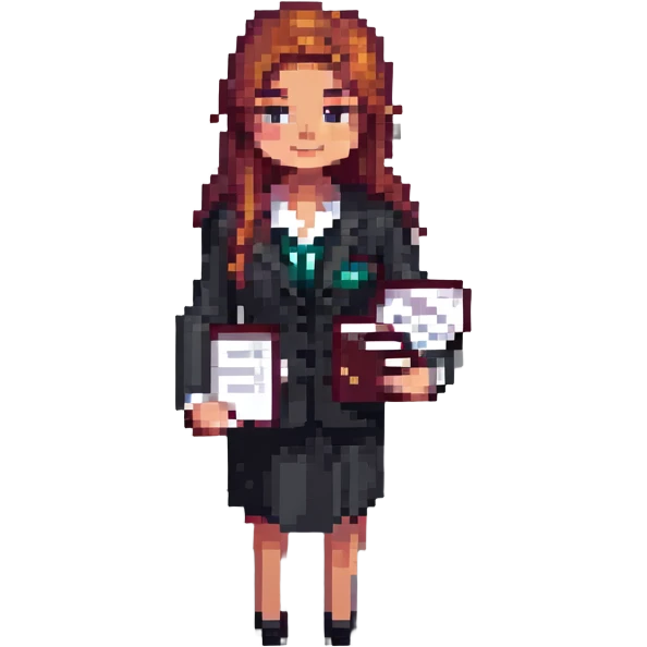 pixel art female lawyer holding legal documents emoji