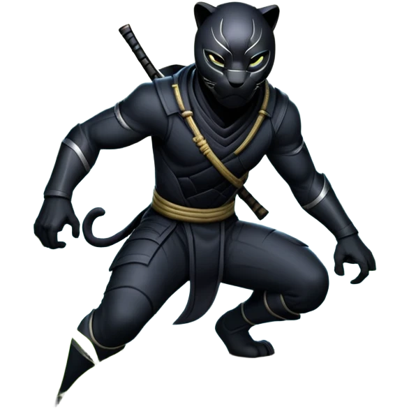 An icon representing an adventure game, inspired by stealth-action gameplay. The design features a shadowy ninja crouched on the back of a sleek black panther, moving silently through a moonlit bamboo forest. The atmosphere conveys secrecy, precision, and deadly agility. Transparent background. emoji