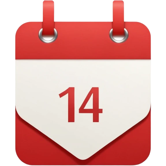 red and white calendar with the number "14" in a heart emoji