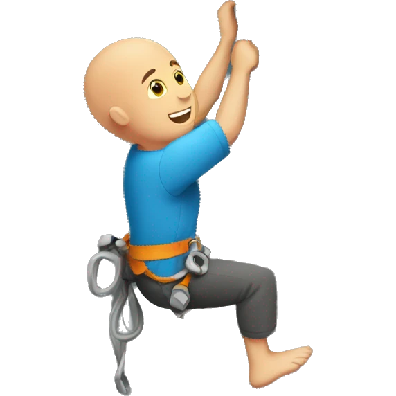 a bald guy rock climbing with rock emoji