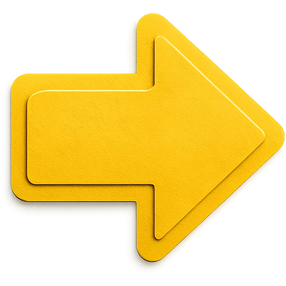 An arrow icon pointing to the right in bright yellow color, in paper craft style, with no background (transparent). emoji