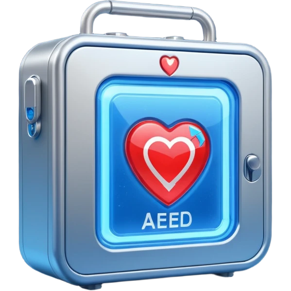futuristic AED box with glowing lights and sparkles emoji