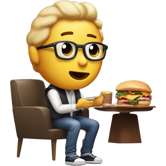persona sedentaria comiendo macdonald viendo netflix y mirando el telefono emoji