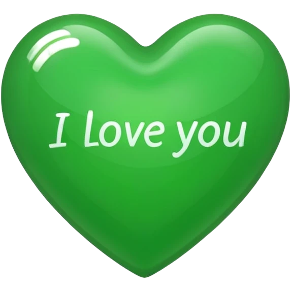 a green heart that says "i love you" on the ffront emoji