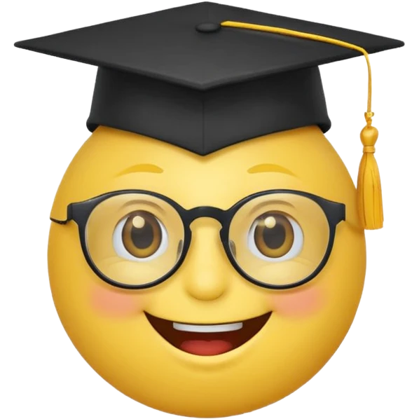 Желтый смайлик с очками и шляпой выпускника универа  emoji
