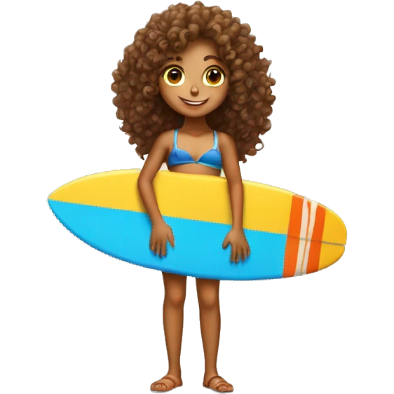 Curly haired tanned girl holding a surfboard emoji