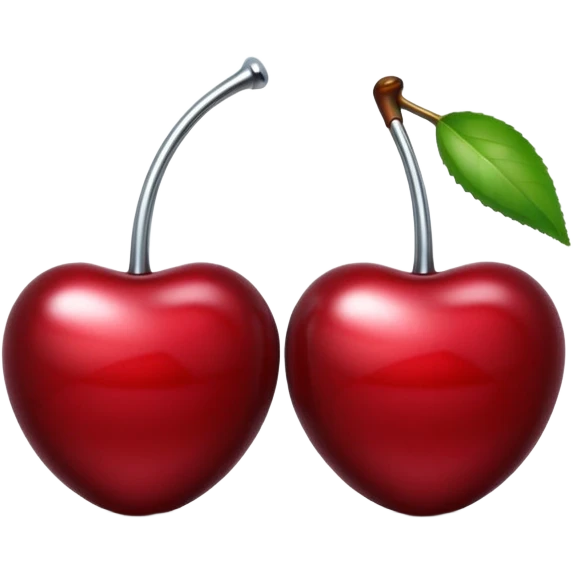 A pair of cherries emoji made of liquid silver chrome, smooth rounded shapes, glossy metallic surface, subtle sensual vibe, luxury sexy aesthetic, iOS emoji style, centered, clean white background emoji
