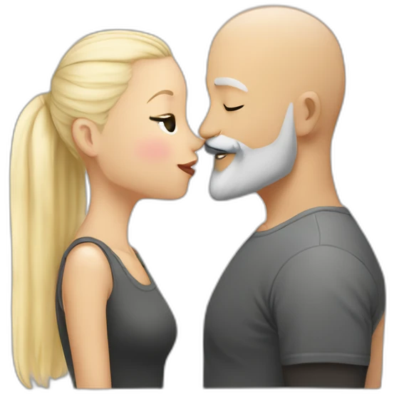 bald with dark grey beard with joung blonde girl kissing emoji