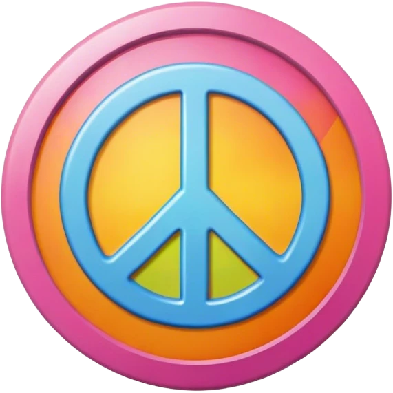 A round hippie colored button with a peace sign in the center emoji