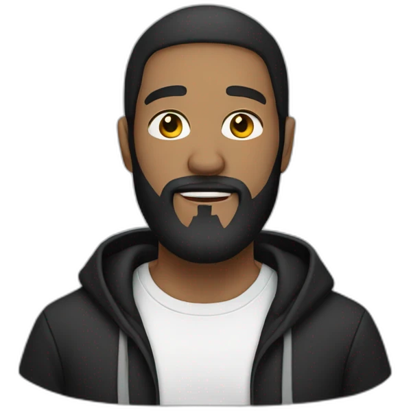 white man with black beard wearing a black hoodie emoji