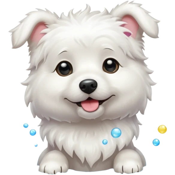 white dog with soap bubbles emoji
