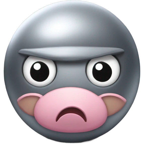 Metal cute mad Kirby Gray ball driving on 4 car wheels with mad eyebrows game emoji