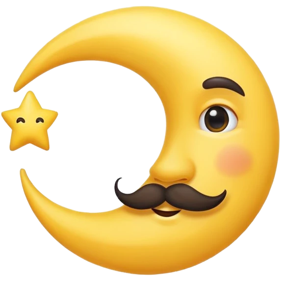 crescent moon with a funny mustache and cute smiling face emoji